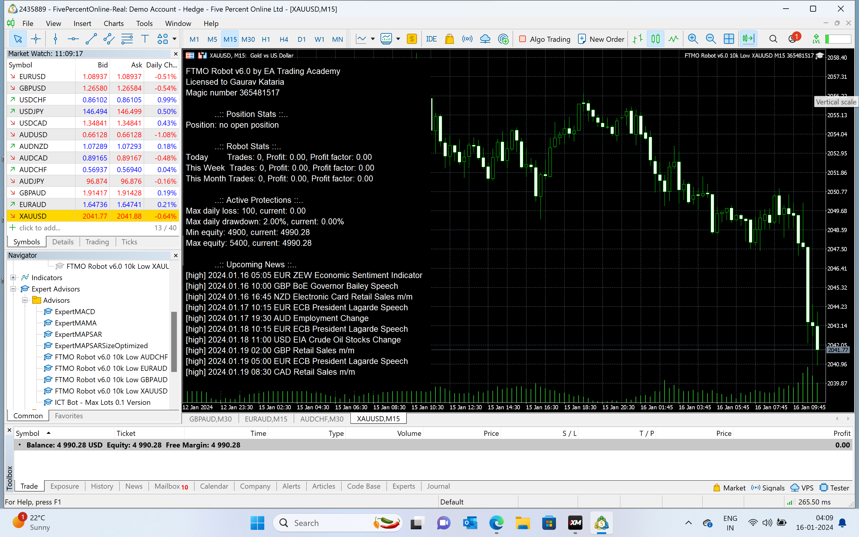 FTMO version 6 robot green hat on mt5 no trade