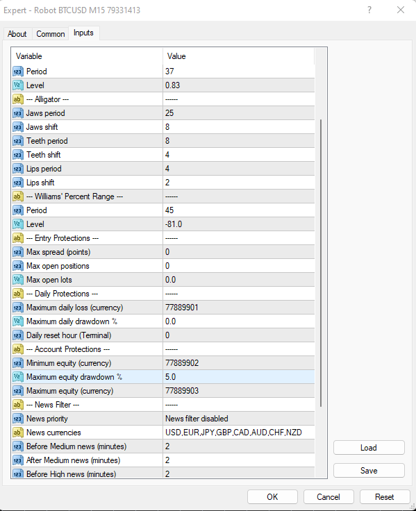 BTC Robots Settings