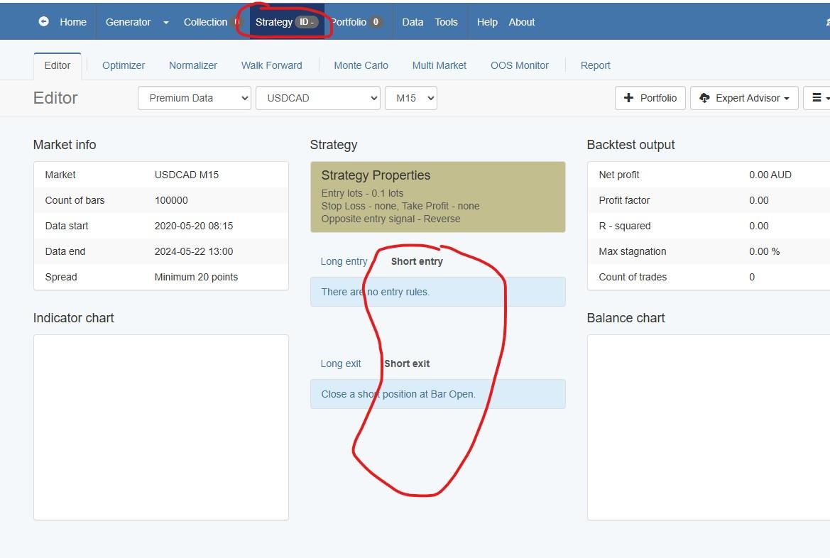 Screen Shot of deactivated Short Entry Rule