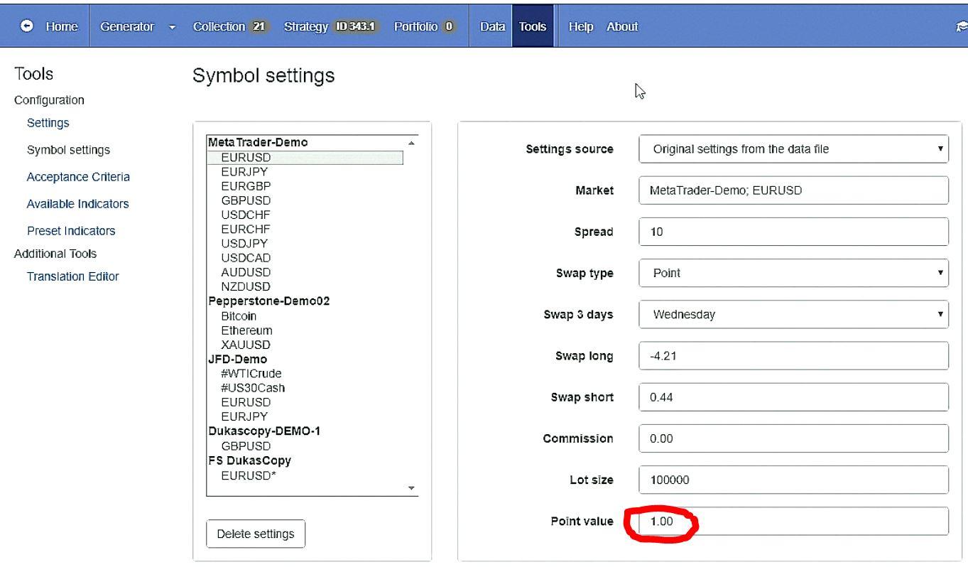 Symbol settings